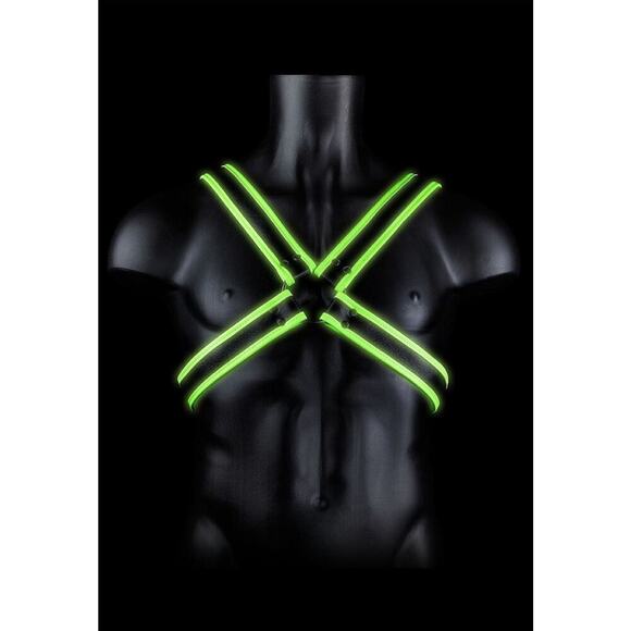 🦋B2G1🦋OUCH! Glow In The Dark NEON GREEN Bonded Leather Cross Harness | L/XL | - Picture 3 of 8